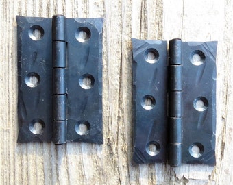 4 Hand Hammered 2.5" Butt door Hinges, Wrought Iron Farmhouse Kitchen Cabinet Cupboard Antique Trunk Hardware Black Waxed Forged Metal Decor