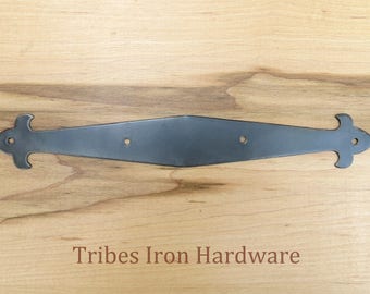4 Flat Decor Brackets, 10&quot; Furniture Braces, Metal Plate Antique Door Black Accent, Wrought Iron Hardware, Cabinet Box & Trunk Embellishment