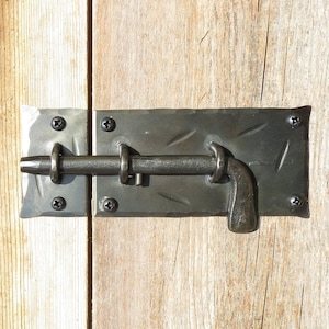 Slide Bolt Door Latch, Hand Forged Cabinet Catch Barn Gate Shed Lock Rustic Antique Furniture Wrought Iron Decor Cupboard Finger Black Metal