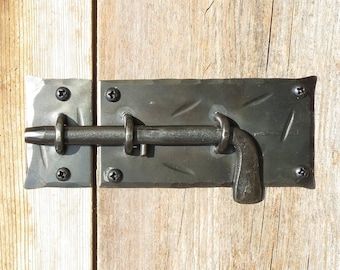 Pestillo deslizante forjado a mano, cerradura rústica de hierro forjado para puerta de gabinete.