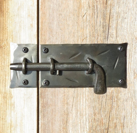 Slide Bolt Door Latch, Hand Forged Cabinet Catch Barn Gate Shed Lock Rustic Antique Furniture Wrought Iron Decor Cupboard Finger Black Metal