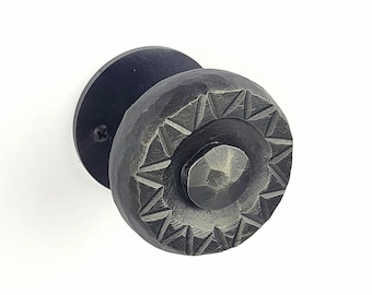 Juego de PAR de pomos de puerta redondos, manijas de puerta de palanca de paso, pomos de puerta de entrada arquitectónica e interior de hierro forjado rústico forjado a mano por herrero