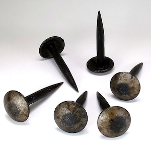 Lot of 34 Hand Forged Long Nails with Round Domed Head, Rustic Wrought Iron Decor Clavos Can Function As Hooks Utensil Holder Pan Mug Hanger