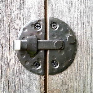 Wrought Iron 2.9&quot; Round Cabinet door Latch, Hand Forged Furniture Finger Lock, Cupboard Decor, Rustic Antique Metal Hasp Blacksmith Hardware
