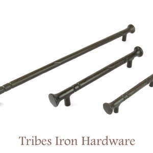 Hand Forged Cabinet Pull Handle Hammered Wrought Iron Drawer Pulls, Modern Rustic Farmhouse Kitchen Cupboard Knob FLAT HEADED T Bar Handles