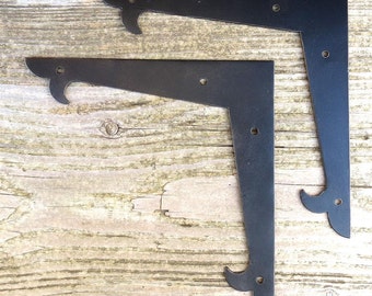 4 Decorative Flat Corner Plates, 6&quot; Door Braces, Metal Bracket Décor, Antique Furniture, Picture Frame & Trunk Wrought Iron Embellishment