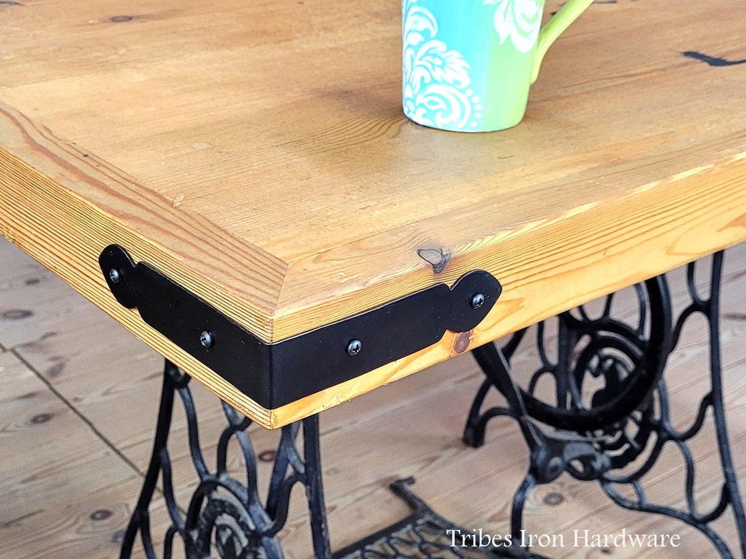 4 Decor Corner Braces, Black Wrought Iron Table Angle Plates, LOT OF 4