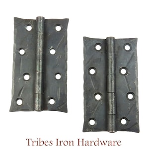 2 Hand Hammered 4&quot; Butt Door hinges, Heavy Duty Barn Hinges, Rustic Antique Gate Wrought Iron Farmhouse Cabinet Hardware, Forged Waxed Metal