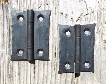 4 Hand Hammered 2" Butt door Hinges, Wrought Iron Cabinet Hinges, Rustic Box Forged Black Metal Hardware Decor, Farmhouse Antique Cupboard