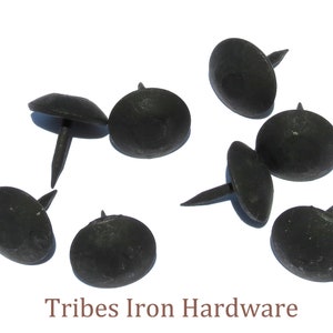 50 STURDY Round Nails, 1&quot; Head Decorative Black Clavos, Wrought Iron Furniture Domed Cap Studs, Wooden Door Rustic Metal Decor Hardware Pack