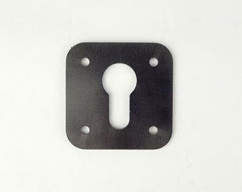 2 caches trou de serrure pour cylindre de porte euro, plaque carrée en fer naturel foncé - la paire