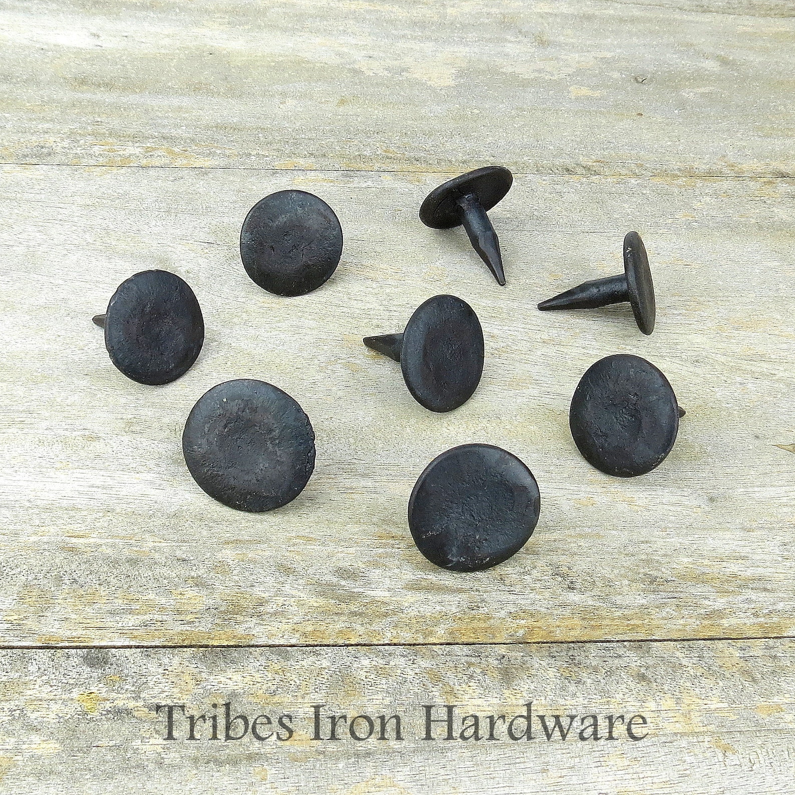 20 Flat Round Head Nails, Hand Forged Wrought Iron Decorative Clavos