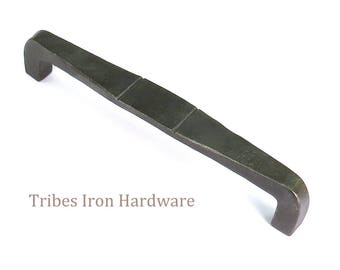 Tirador de hierro forjado de 160 mm para cajón de armario de cocina, puerta de armario antiguo, baúl, forjado a mano, 1 pieza sólida, varilla de metal negro, herrero.