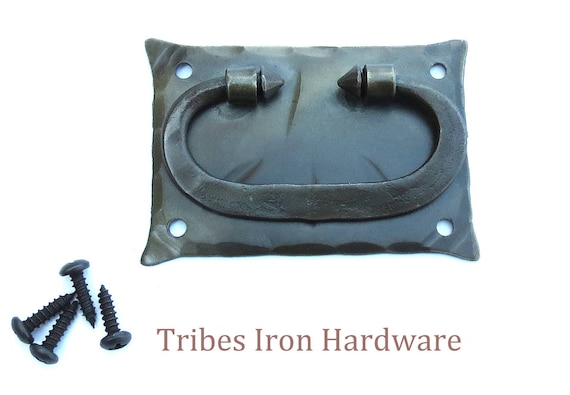 Back Plate Cabinet Ring Pull Handle Wrought Iron Drawer Pull Etsy