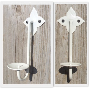 2 Hand Forged Candle Sconces Wall Hung Star Candle holders Ivory Cream White Metal Decor Christmas Gift 6.7&quot; Wrought Iron Candle Sticks PAIR