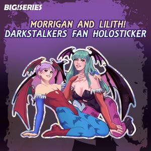 ¡Gran holoadhesivo de Morrigan y Lilith inspirado en Darkstalkers! Serie Darkstalkers