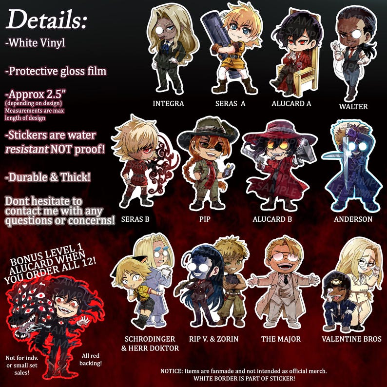 Hellsing Fanmade Sticker Collection ヘルシング Etsy