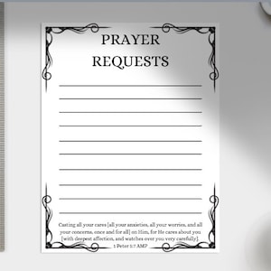 Hoja de solicitud de oración / Plantilla / Orar / Oración / Blanco y negro / Oraciones / Iglesia / Capilla / Hojas de oración / Descarga digital