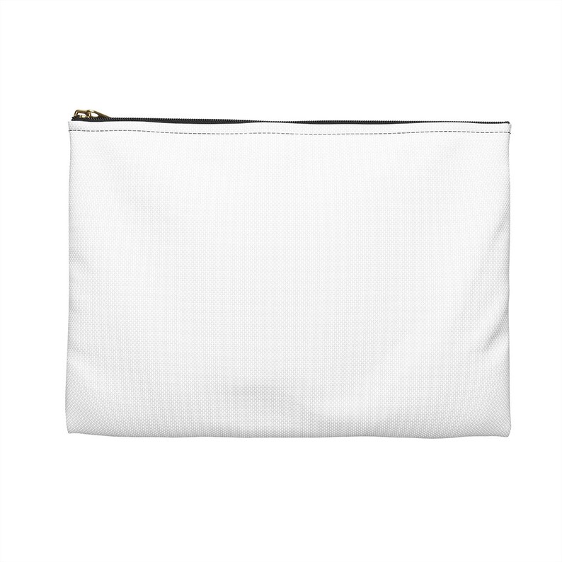 May include: A white zippered pouch with a black zipper pull. The pouch is made of a soft, textured fabric.
