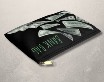 BANK BAG | Money | Black | Dollar Bills | Green | Budgeting Bag | Envelope Budgeting | Budget | Deposit Bag | Accessory Pouch