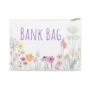 BANK BAG | White | Flowers | Purple | Budgeting Bag | Envelope Budgeting | Budget | Deposit Bag | Accessory Pouch image 3