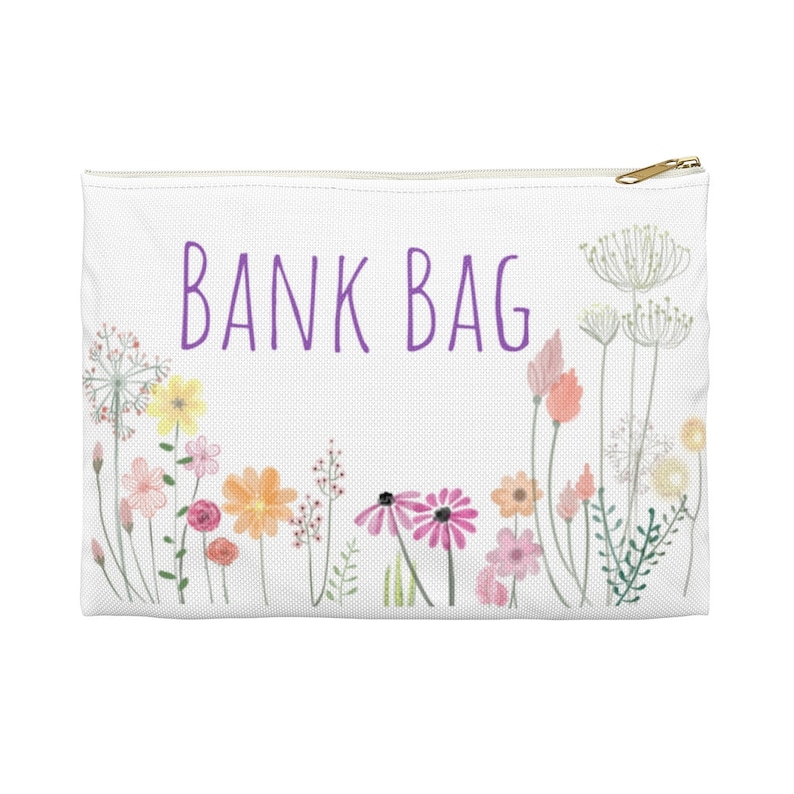 BANK BAG | White | Flowers | Purple | Budgeting Bag | Envelope Budgeting | Budget | Deposit Bag | Accessory Pouch image 3