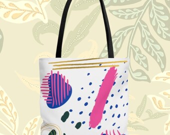 Boho Design | Abstract colorful Art | Gifts | Carry On Bag | Travel Bag | Beach | White | Pink | Purple | Gold | Polka Dots | AOP Tote Bag