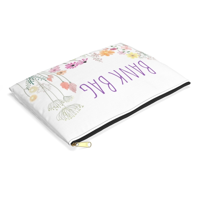 BANK BAG | White | Flowers | Purple | Budgeting Bag | Envelope Budgeting | Budget | Deposit Bag | Accessory Pouch Black