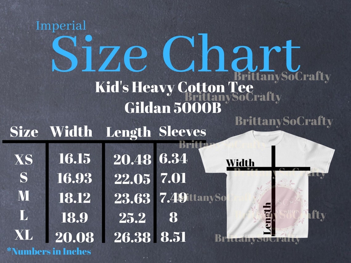 Kid's Heavy Cotton Tee Gildan 5000B Size Chart - Etsy