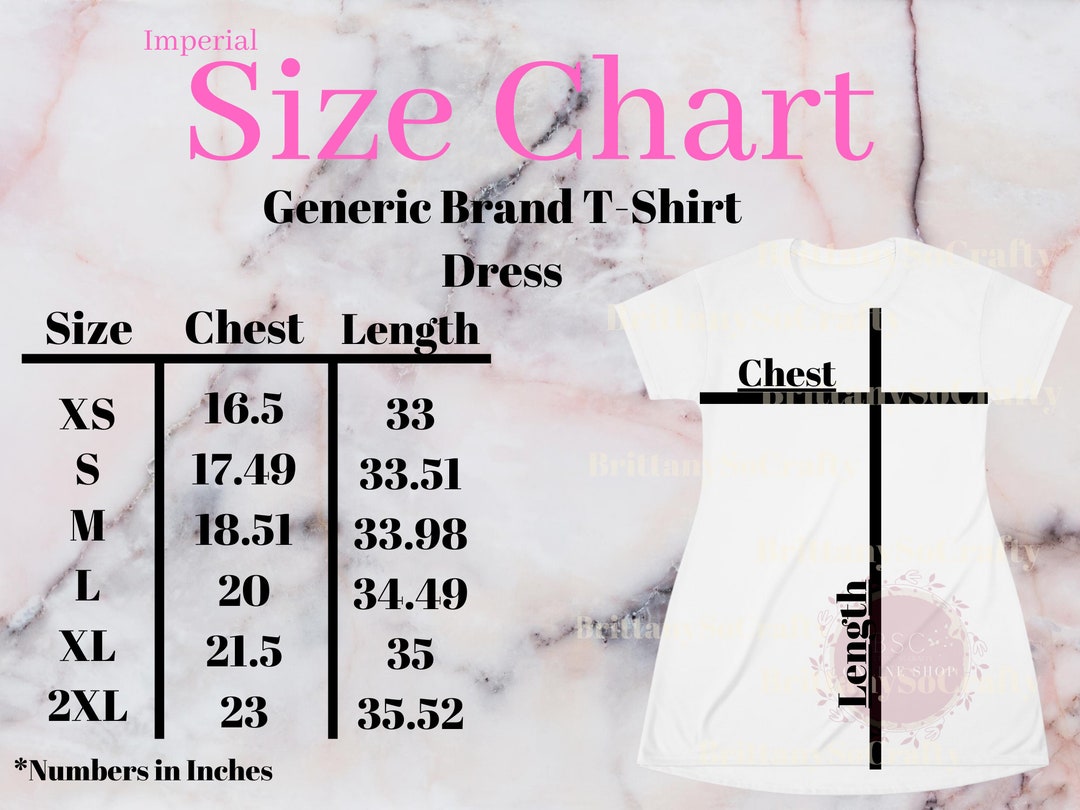 Generic Brand T-shirt Dress Size Chart Sizing Chart - Etsy