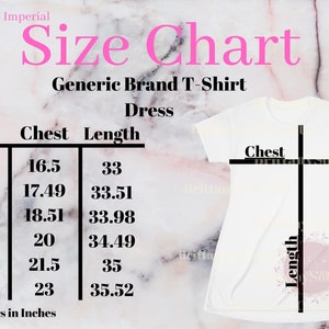 Generic Brand T-Shirt Dress | Size Chart | Sizing Chart | Digital Download