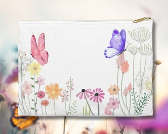 Flowers | Butterflies | White | Bank Bag | Pencil Pouch | Receipt Bag | Gifts | Accessory Pouch