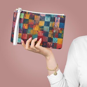 Bank Bag | Cash Budgeting Pouch | Colorful Patchwork Money Bag | Zippered Wristlet for Cash Stuffing