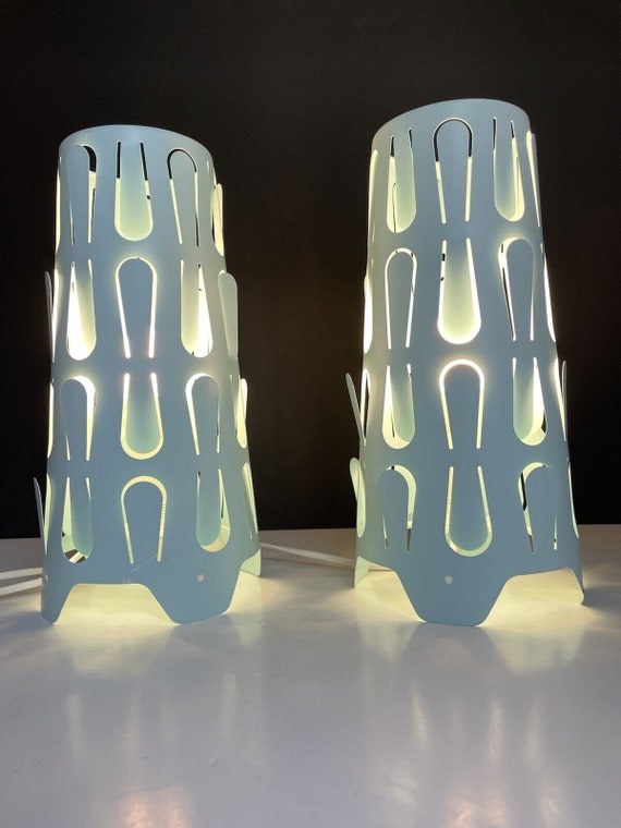 Pair Ikea Kajuta Duck Egg Blue Metal Table Lamps 12 Retro Modern
