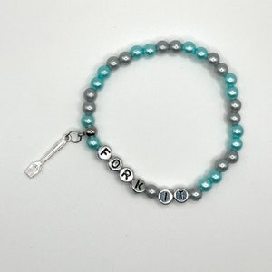 Fork it pun handmade beaded stretch bracelet self care adulting