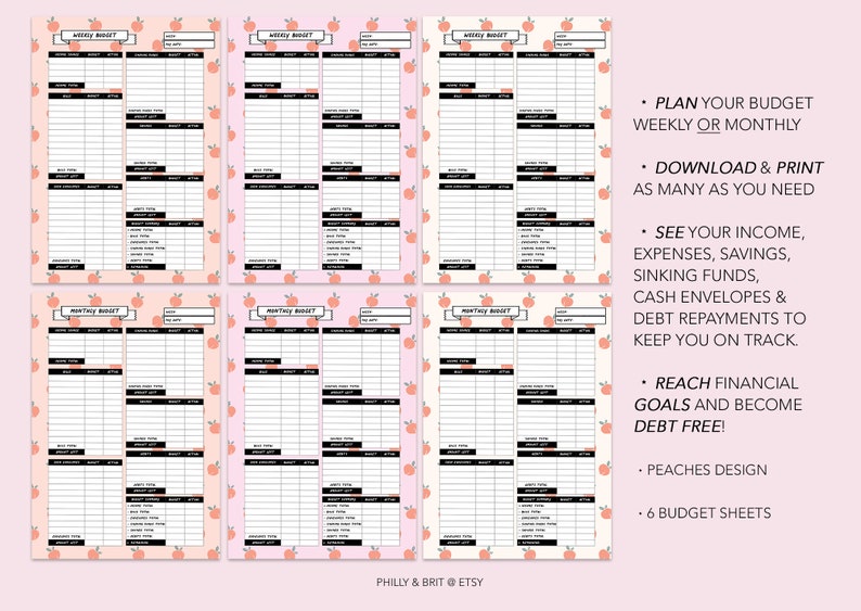 printable monthly budget planner weekly budget planner etsy