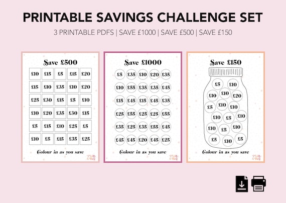 Printable Money Saving Challenge Set Save 150 Save 500 | Etsy UK