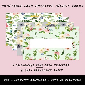 Printable Cash Envelope Inserts - Floral - Cash Tracker - Cash ...