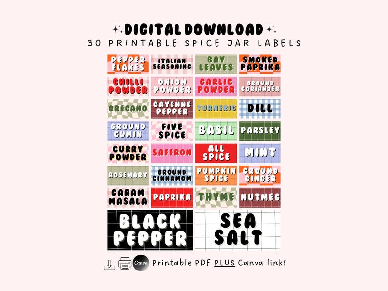 Colourful Spice Labels | PDF & Editable Canva Link, Trendy Spice Labels ...