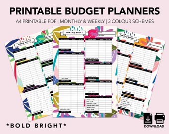 Afdrukbare maandelijkse budgetplanner | Wekelijkse Budget Planner | Cash Envelope System | Besparingen | Direct downloaden | Gedurfd helder