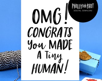 Digital download - New Baby Card - Congratulations - Pregnancy - Tiny Human - Printable Card