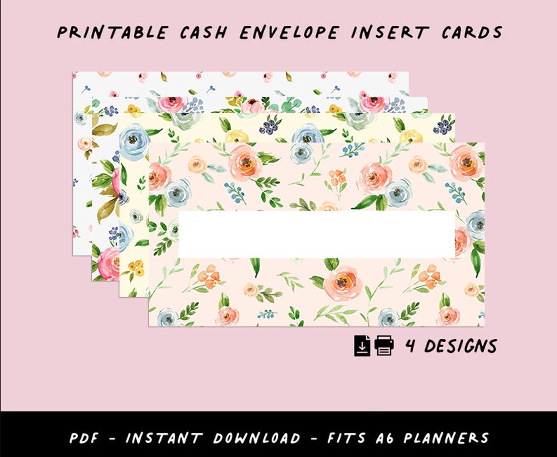 Printable Cash Envelope Inserts - Floral II - Cash Tracker - Cash ...