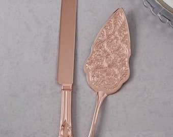 Rose Gold Engraved Wedding Cake Knife Set Wedding Accessories Bridal Personalized Server