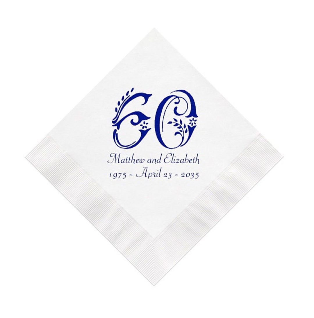 Ornate 60th Anniversary Napkins Personalized Set of 100 Party Goods