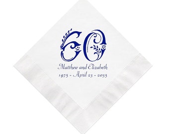 Ornate 60th Anniversary Napkins Personalized Set of 100 Party Goods Supplies USA Canada Sixtieth Birthday