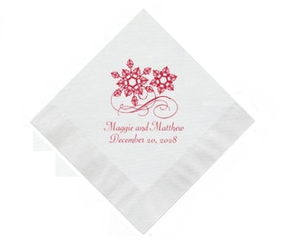 Two Snowflakes Christmas Wedding Party Napkins Personalized Set of 100 Holiday Winter Decorations Supplies