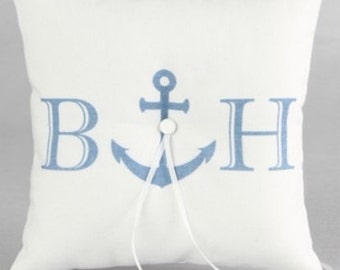 Nautical Anchor Wedding Ring Bearer Pillow with Intials Beach Wedding