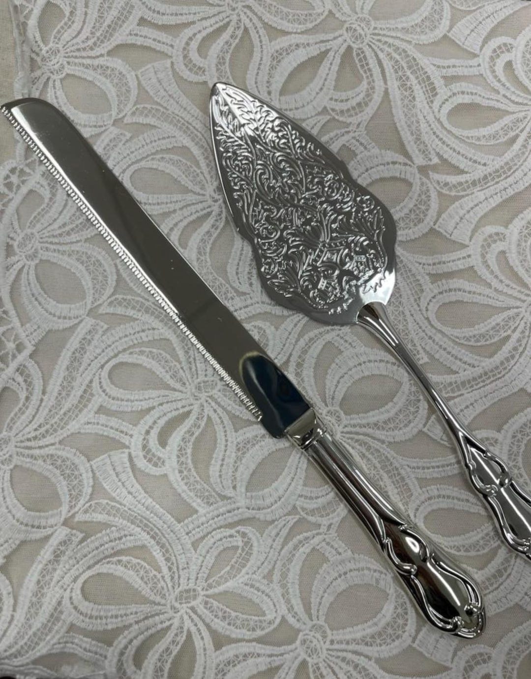 Romance Style Engraved Silver Tone Wedding Cake Knife Set Wedding Accessories Bridal Personalized Server Free Shipping - No engraving