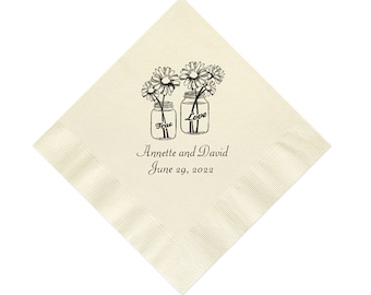 Rustic Country Wedding Napkins with Mason Jars and Daisies Personalized Set of 100 Daisy