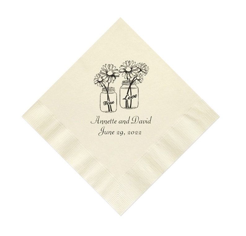 Rustic Country Wedding Napkins with Mason Jars and Daisies Personalized Set of 100 Daisy image 1